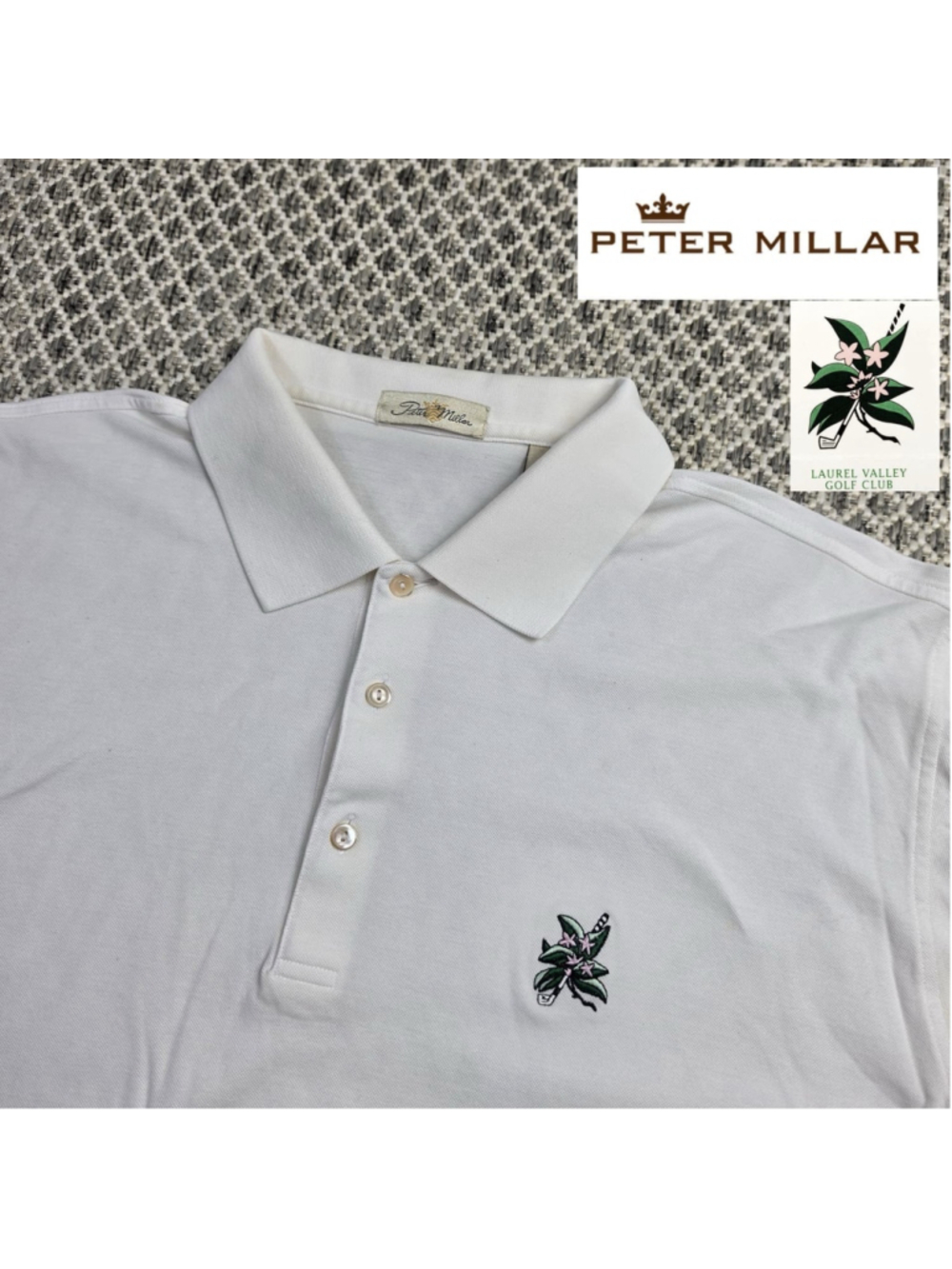 Laurel Valley Golf Club Peter Millar Mens XL White Mercerized Cotton Polo Shirt